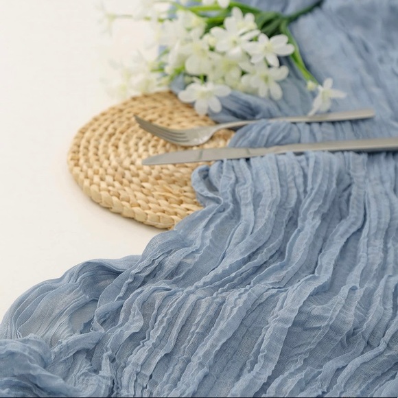 Dusty Blue Cheesecloth Table Runner 160 in/13.3 ft Boho Gauze Romantic Sheer - Picture 2 of 8